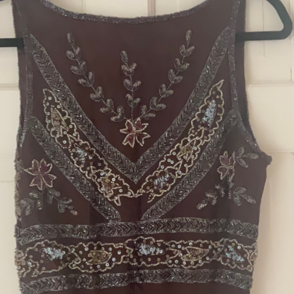 STUNNING BEADED AFTERSHOCK XL DRESS NWOT chiffon beaded few beads missing left - Picture 9 of 14